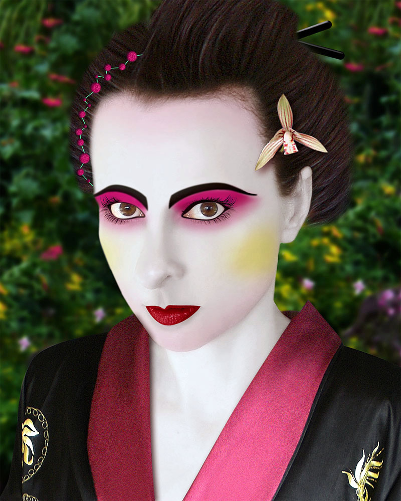 Geisha Make-up vorher-nachher